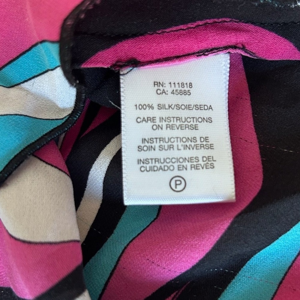 Michael Kors Silk Peasant Blouse Pink Blue Psychedelic Swirl Off Shoulder Small - Picture 8 of 8